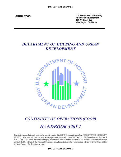 Department of Housing And Urban Development Continuity of Operations