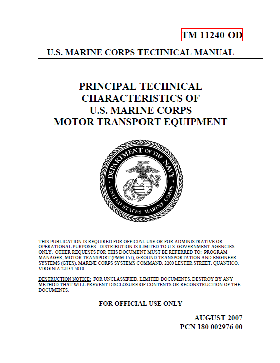 USMC Motor Transport Equipment Technical Specifications | Public ...