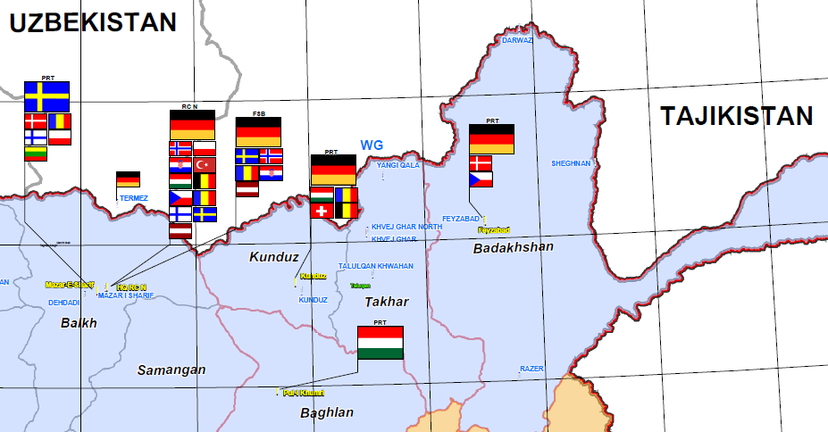 ISAF Afghanistan PRT/FSB Locations Map October 2007 | Public Intelligence