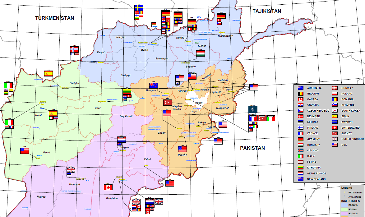 ISAF Afghanistan PRT/FSB Locations Map October 2007 | Public Intelligence