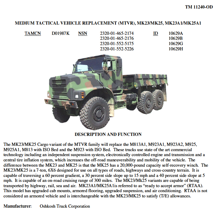 USMC Motor Transport Equipment Technical Specifications | Public ...