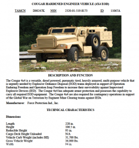 USMC Motor Transport Equipment Technical Specifications | Public ...