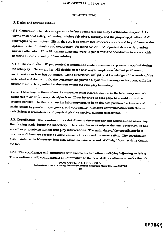 DoD SERE PreAcademic Laboratory (PREAL) Enhanced Interrogation