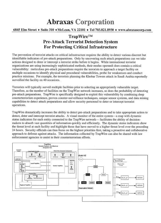 Trapwire Abraxas Corporation TrapWire Pre-Attack Terrorist Detection System ...