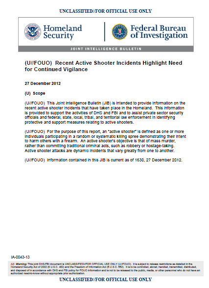 (U//FOUO) DHS-FBI Bulletin: Recent Active Shooter Incidents Highlight ...