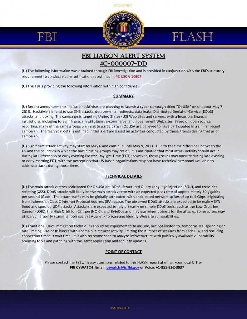 DHS and FBI Bulletins on OpUSA Tools and Tactics Public Intelligence
