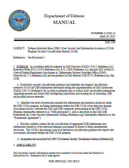 (U//FOUO) DoD Manual: Defense Industrial Base (DIB) Cybersecurity ...