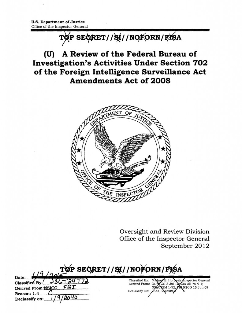 DoJ Inspector General Report On FBI Surveillance Under FISA Section 702 ...