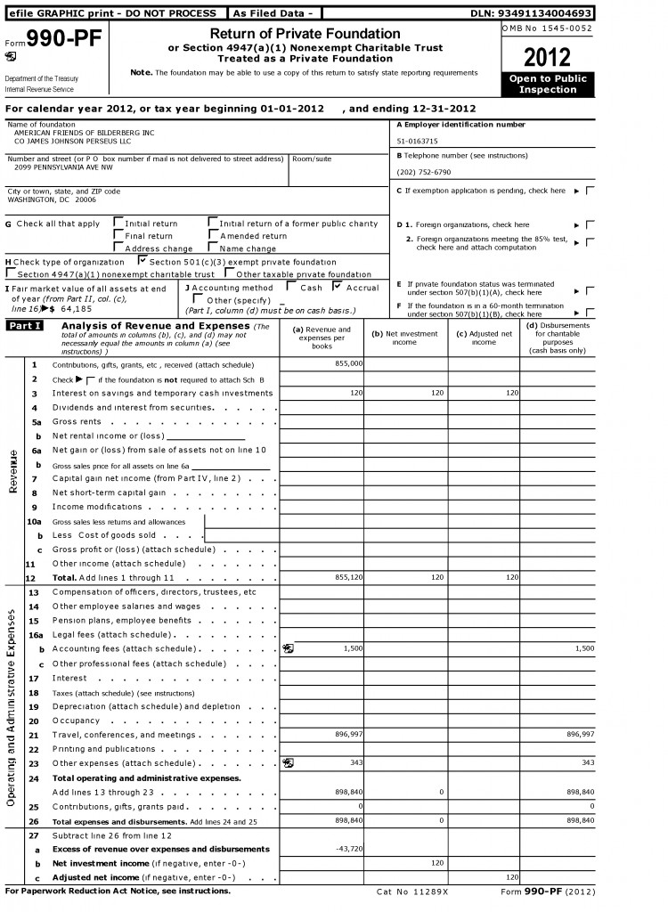 American Friends of Bilderberg 2012 Tax Return | Public Intelligence